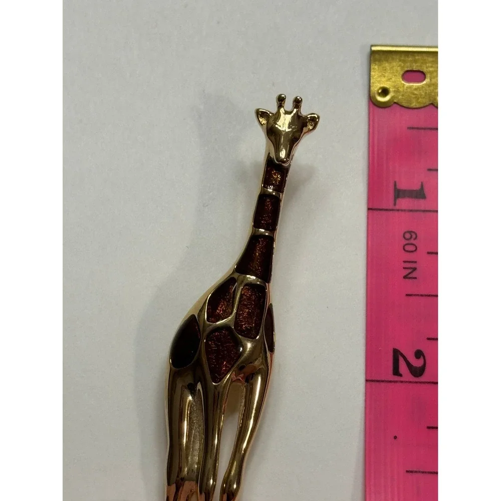 Vintage Liz Claiborne Gold Tone Giraffe Brooch Brown‎ Enamel Animal Pin Safari